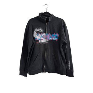Vintage Y2K Quiksilver Black Full-Zip Sweatshirt With Colorful Graphic Design &